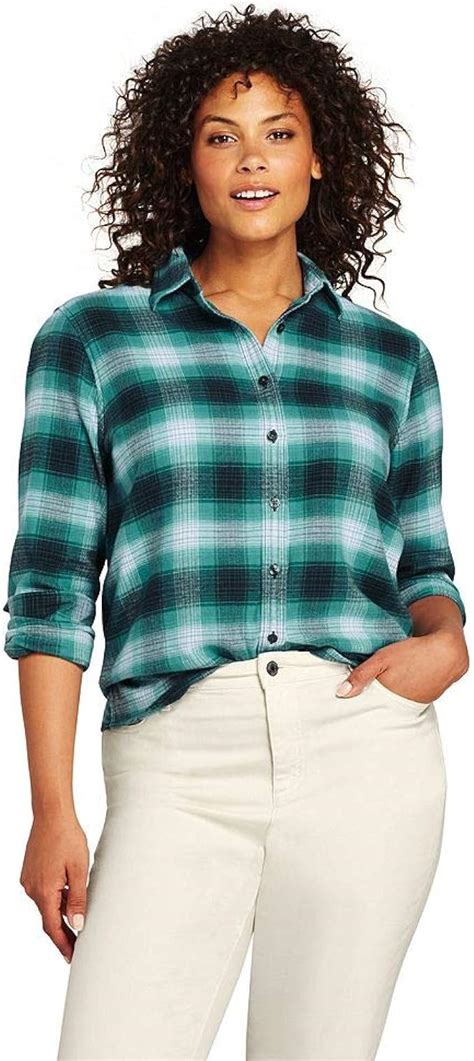 Lands End Womens Plus Size Flannel Shirt 24w Teal Green