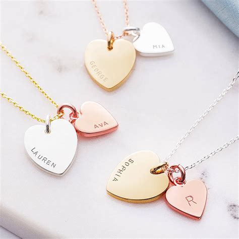 Personalised Double Heart Charm Necklace By Lisa Angel