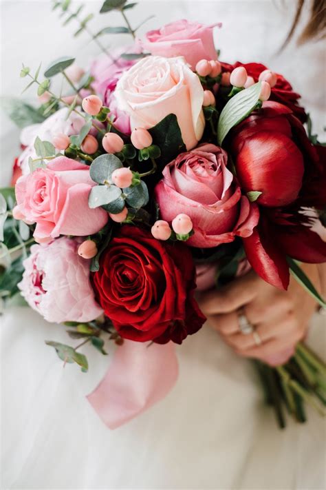 Pink And Red Wedding Rose Bouquet Pink Rose Wedding Bouquet White