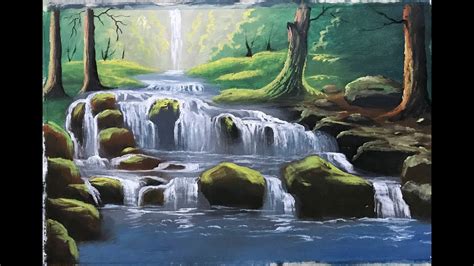 Watercolor Landscape Painting Forest Waterfall How To Draw Mountain