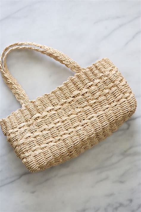 Vintage Beige Small Woven Straw Handbag Market Bag Basket Etsy