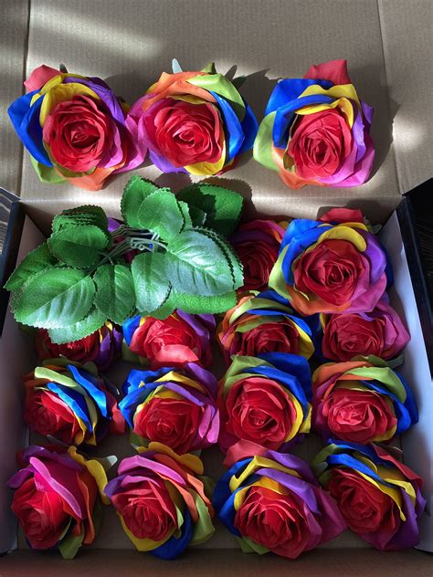 20pcs Artificial Rainbow Roses Heads Silk Flower Artificial Etsy
