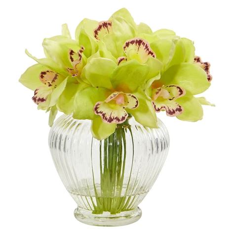 Nearly Natural Indoor Cymbidium Orchid Artificial Arrangement In Glass Vase 1802 Gr Orchid