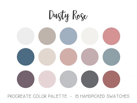 Dusty Rose Palette Procreate Color Swatches Pink Blue Mauve Etsy