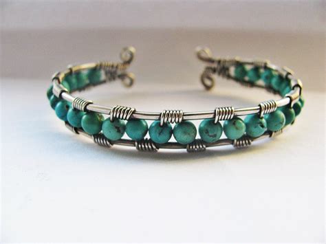 Silver And Genuine Chinese Turquoise Wire Wrapped Cuff Etsy In