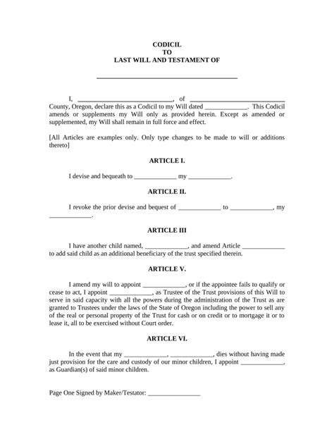 Or Codicil Will Form Fill Out And Sign Printable Pdf Template