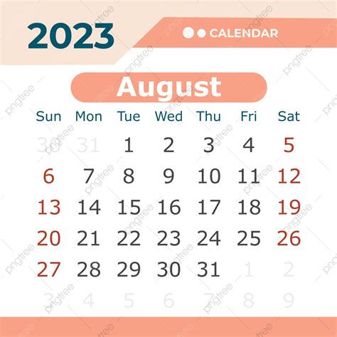 August Calendar Vector Png Images August Calendar Pastel Color The