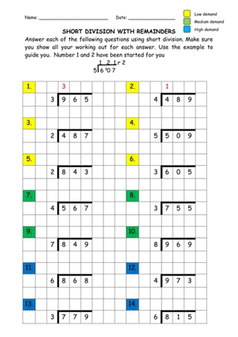 Short Division Worksheet Teaching Resources Maths Short Division With