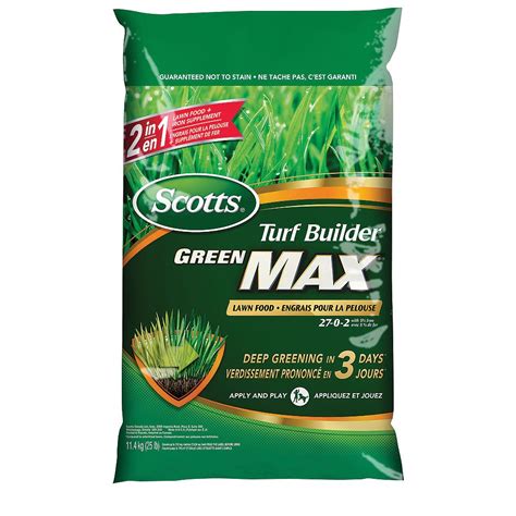 It also feeds and strengthens your lawn to help protect it against future problems. Scotts Turf Builder Green MAX Lawn Food 27-0-2 with 5% ...