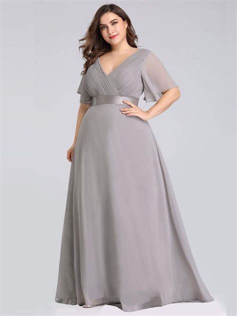 Plus Size Empire Waist Evening Dress With Short Sleeves In 2021 Prom