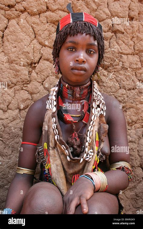 Hamer Tribe Girl Wearing Traditional Beads Turmi Omo Valley Ethiopia
