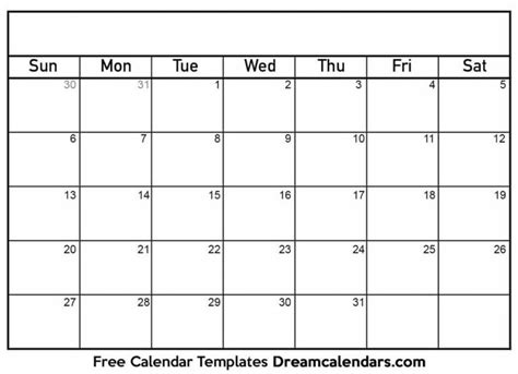 Free Printable Monthly Blank Calendar Templates Writable For Blank
