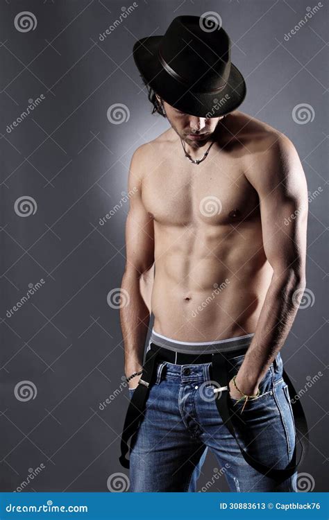 Studio Shot Of A Shirtless And Muscular Model Stock Image Image Of