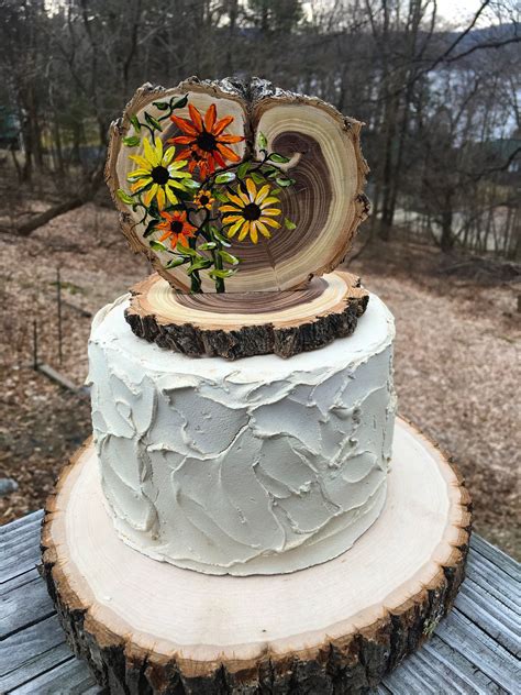 Sunflowers Custom Wedding Cake Topper Rustic Wood Slices Etsy