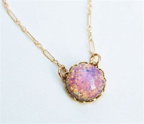 Vintage Glass Fire Opal Necklace 14k Gold Filled Vintage Glass Opalcolorfulbirthstone