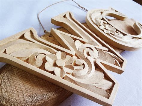 Nature Wood Carved Alphabets Letter 9cm Carving Wood Carving