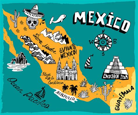 Illustrated Map Of Mexico Digital Art By Daria I Pixels Merch