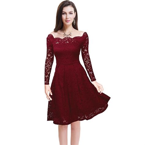 S 2xl Sexy Long Sleeve Wine Red Lace A Line 50s 60s Vintage Dress Retro