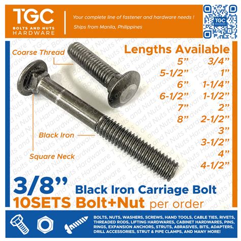 Tgc 10sets 38 X 3412 Inches Long Carriage Bolt With Nut Bi Body