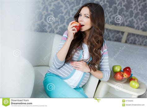 Beautiful Young Pregnant Woman With Apples Stock Image Image Of