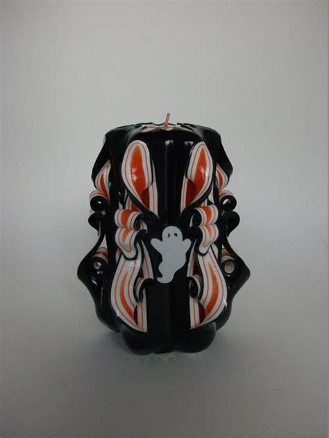 Halloween Ghost Carved Pillar Candle Etsy