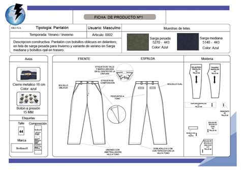 Ficha Tecnica Pantalon De Trabajo Modelo De Ficha T Cnicas Textiles