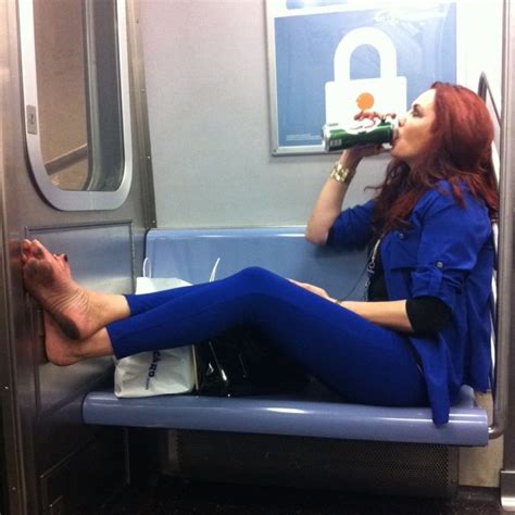 Barefoot Lady Is Just Going To Kick Back And Relax On The Subway Like She Owns The Place Going