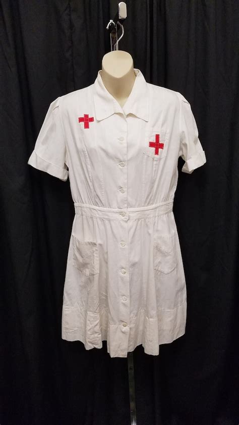 Vintage 1940 S Red Cross Nurse Uniform Dress Smock Co Gem