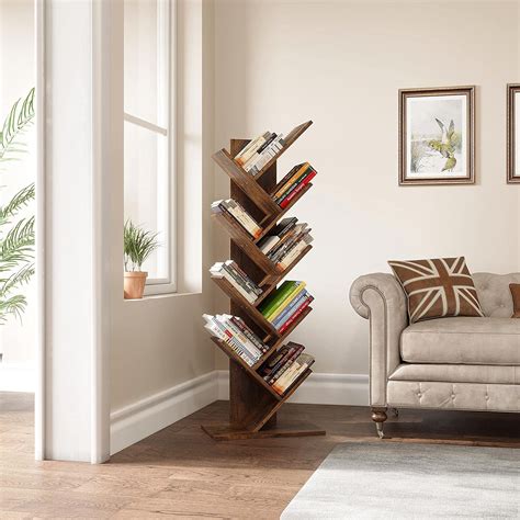 Yitahome Tree Bookshelf Floor Standing Book Shelf Rustic Brown