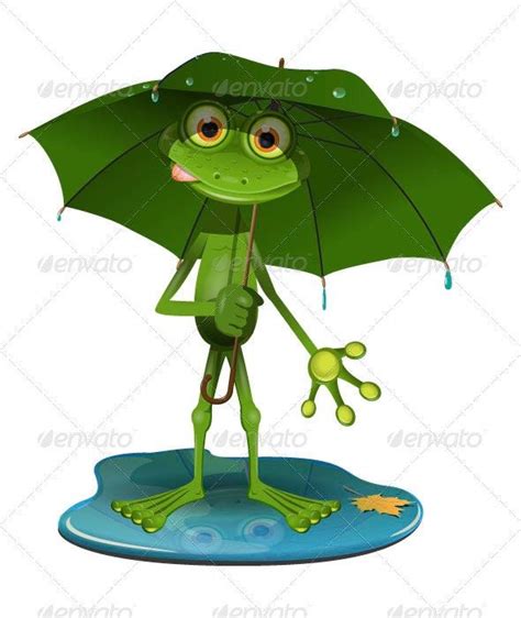 Frog With A Green Umbrella By Brux Graphicriver Frog Frog Art