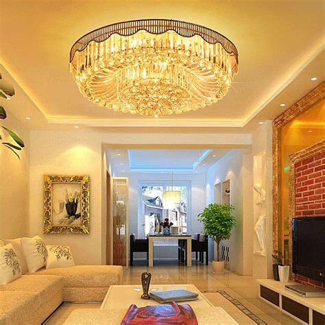 Contemporary Simple Led Flush Mounted Round Crystal Chandelier Dining