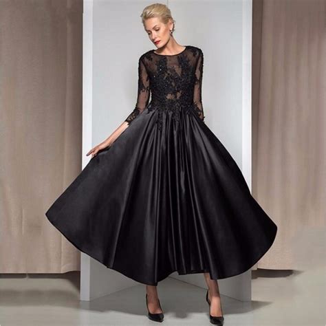 vintage black evening dresses three quarter sleeves 2017 beaded lace a line formal evening gowns