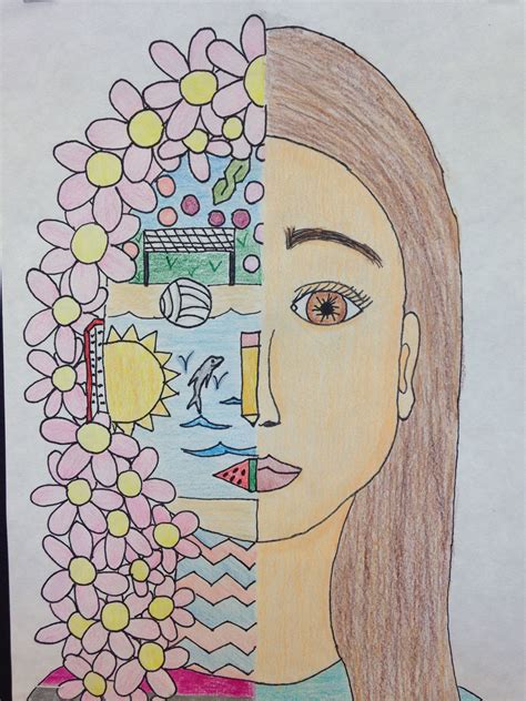 Split Face Self Portrait Elementary Art Projects Elementary Art 4th