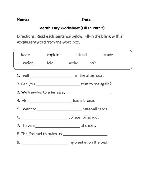 4th Grade Vocabulary Words Worksheet