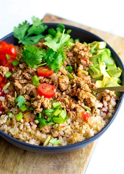 Ground Turkey Taco Bowls With Cauliflower Spanish Rice Wholesomelicious