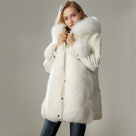 Real Fur Coat Women Winter Thick Warm Fur Parka Natural Fox Fur Trim