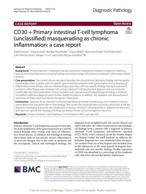 Pdf Cd30 Primary Intestinal T Cell Lymphoma Unclassified