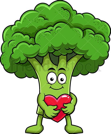 Broccoli Mascot Hugging Heart Icon Cartoon Vector Clipart Friendlystock