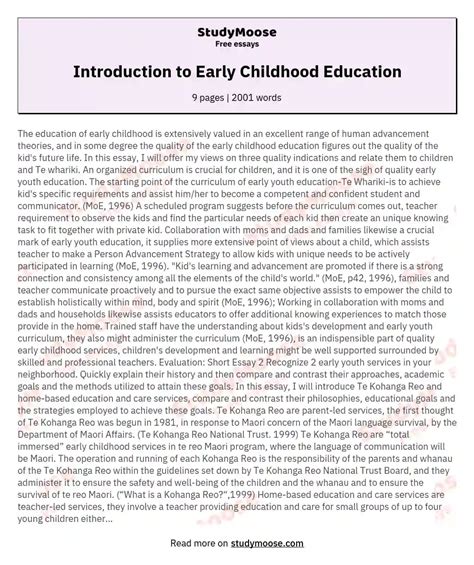 Introduction To Early Childhood Education Free Essay Example