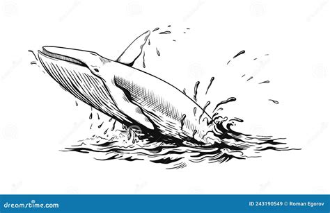 Whale Jumping From Water Vintage Engraving With Ocean Animal In Sea