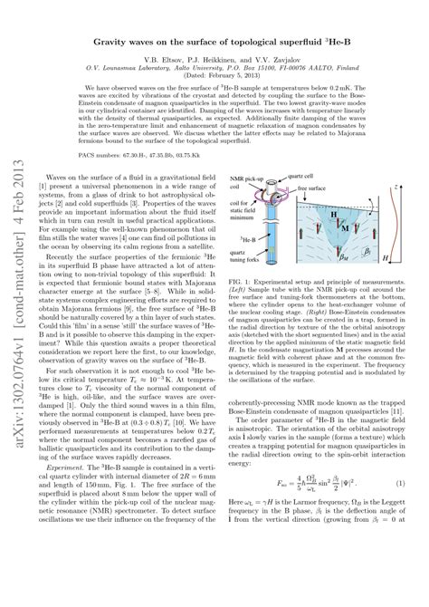 Pdf Gravity Waves On The Surface Of Topological Superfluid 3he B