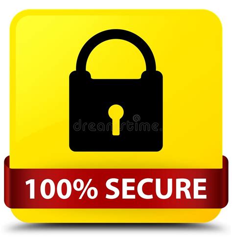 100 Secure Yellow Square Button Red Ribbon In Middle Stock Illustration