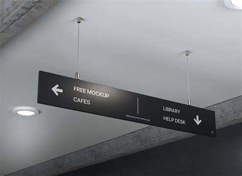 Horizontal Direction Sign Mockup Hanging With Steel Wire Free