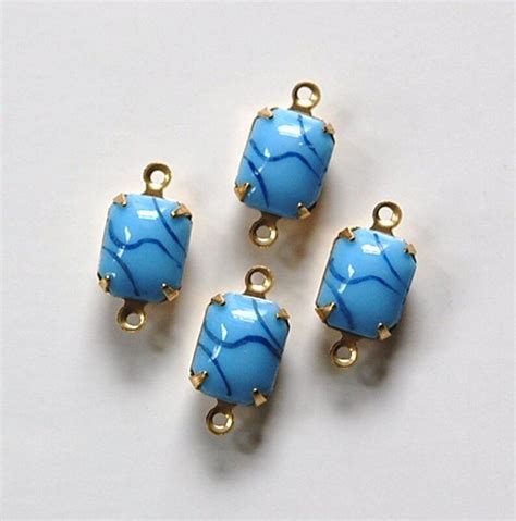 Vintage Opaque Blue Stones With Black 2 Loop Brass Setting Etsy