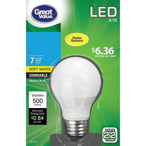 Great Value Led Light Bulb 7 Watts 60w Equivalent A15 Ceiling Fan