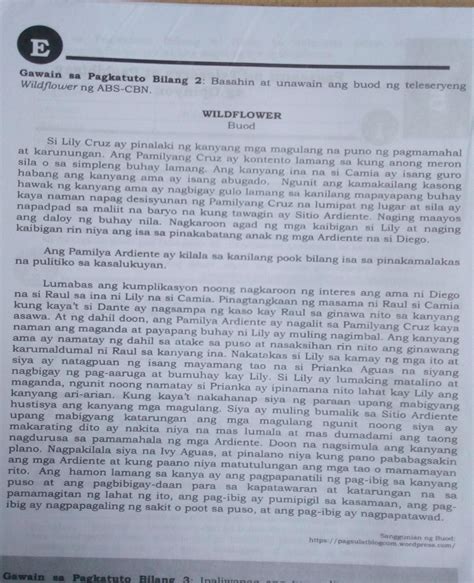 Batay Sa Teleseryeng Wildflower Sagutan O Ibigay Ang Iyong Opinyon Sa