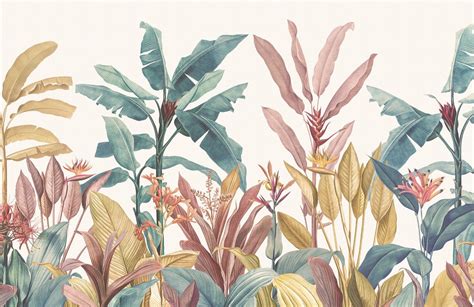 Dusty Pink And Green Tropical Minimalist Wallpaper Mural Hovia
