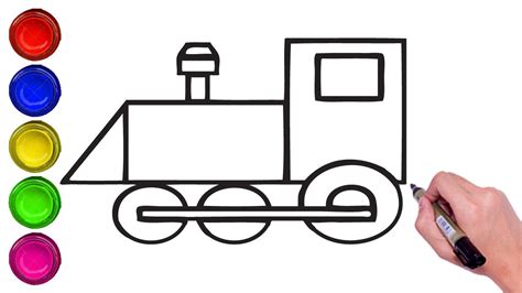 How To Draw Train By Using Geometrical Shapes For Kids Step By Step