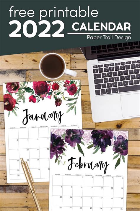 Free 2022 Calendar Printable Floral Paper Trail Design In 2021
