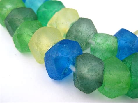 48 Recycled Java Glass Beads Sea Glass Beads Seaside Blue Etsy